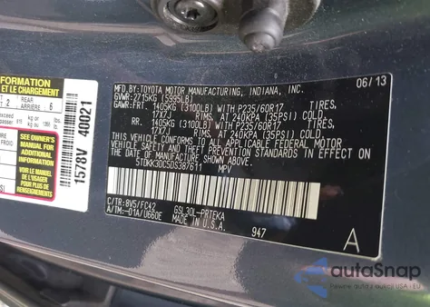 2013 Toyota Sienna Le V6 8 Passenger из США, поврежденный, VIN 5TDKK3DC5DS387611